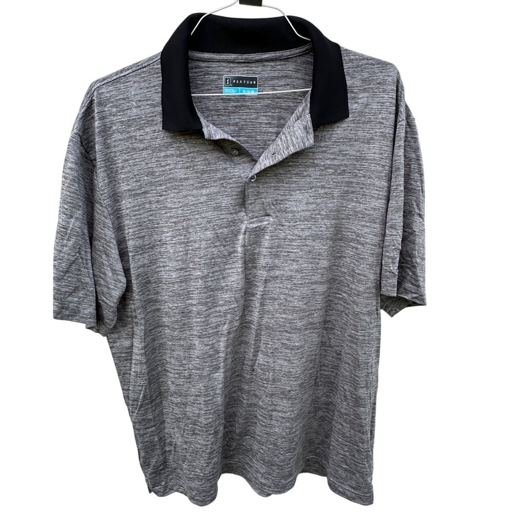 PGA Tour Golf Polo Shirt Moisture Wicking Athletic Heather Gray XL